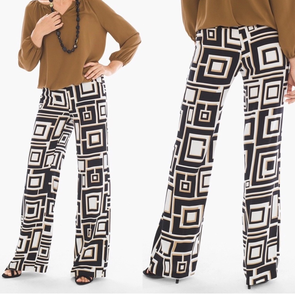 NWT Chico's Black and Cream Geometric Wide-Leg Pants DRAPY DECO Loose pants